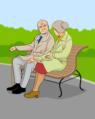 Vector illustration of a older couple in the park